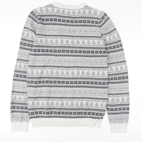 Next Women Grey Fair Isle Christmas Crew Neck Sweater Size S