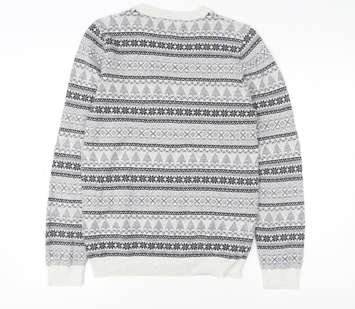 Next Women Grey Fair Isle Christmas Crew Neck Sweater Size S