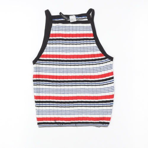 Divided Women’s Multicoloured Striped Ribbed Cropped Halter Tank Top XS