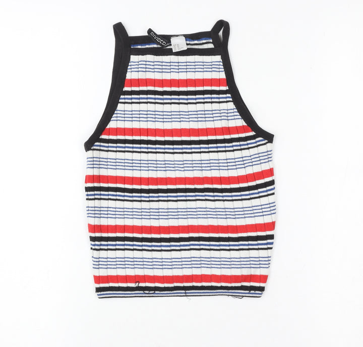 Divided Women’s Multicoloured Striped Ribbed Cropped Halter Tank Top XS