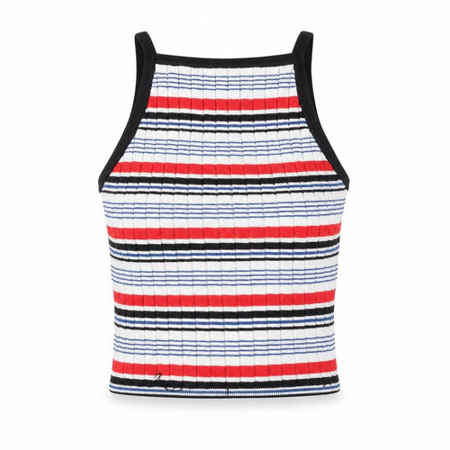 Divided Women’s Multicoloured Striped Ribbed Cropped Halter Tank Top XS