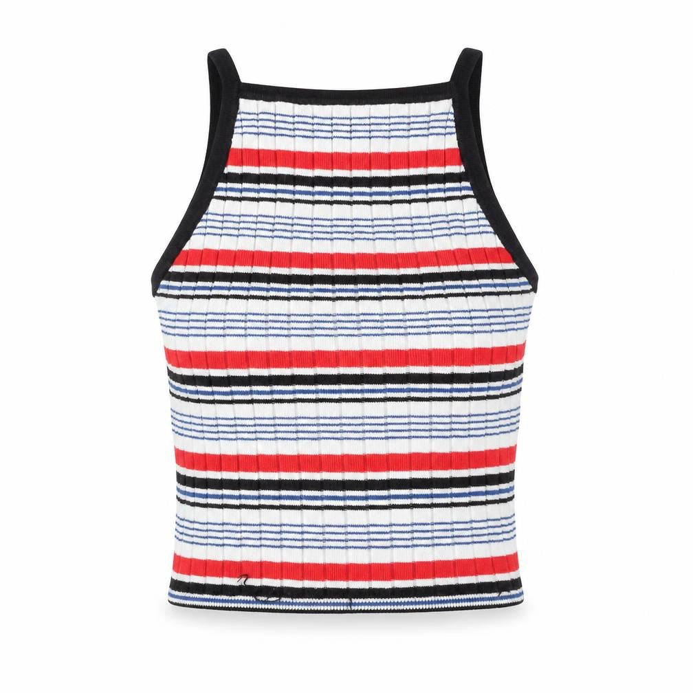 Divided Women’s Multicoloured Striped Ribbed Cropped Halter Tank Top XS