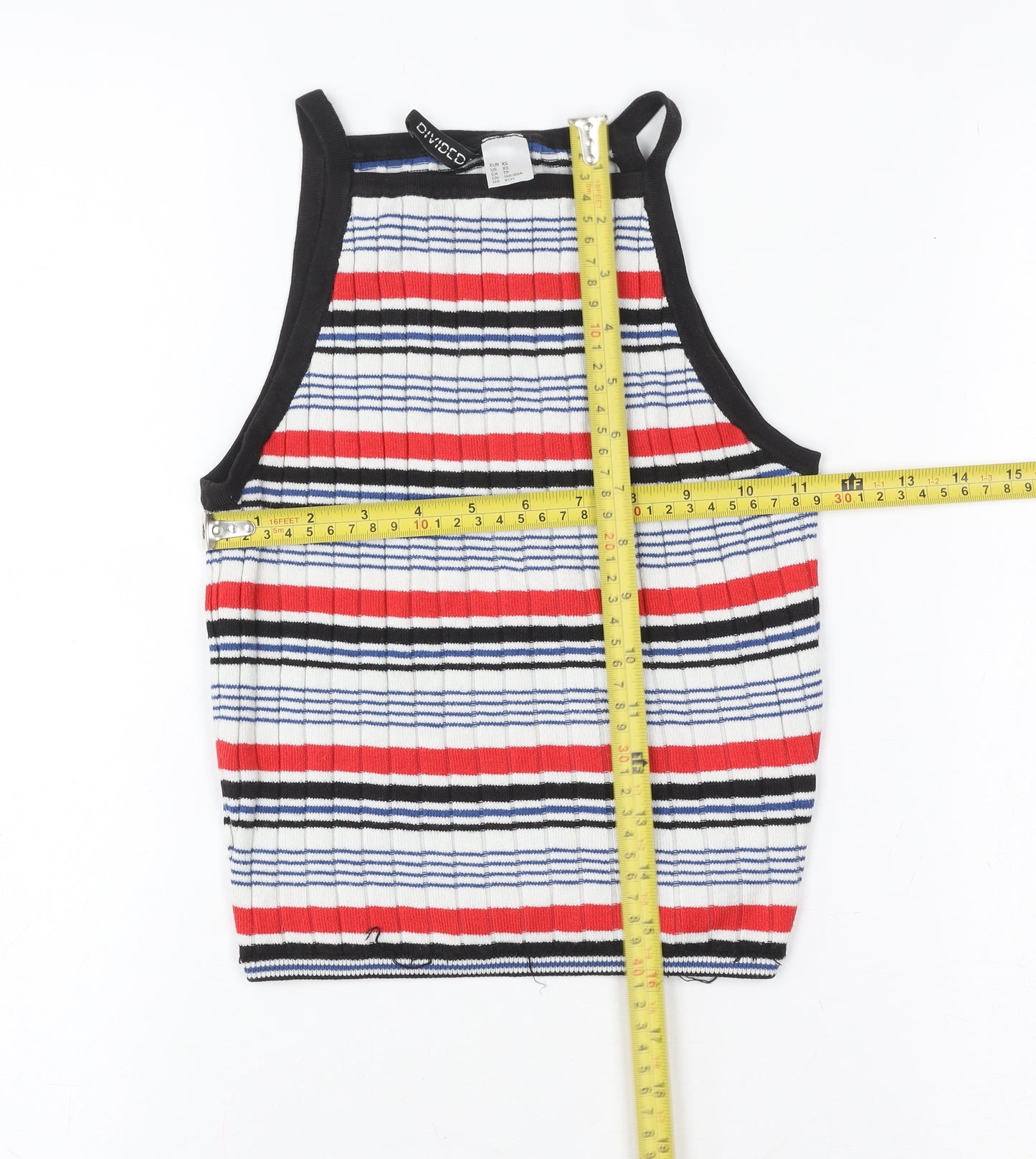 Divided Women’s Multicoloured Striped Ribbed Cropped Halter Tank Top XS