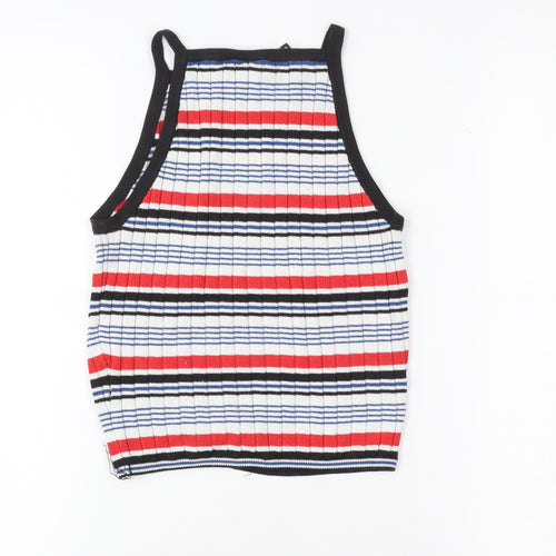 Divided Women’s Multicoloured Striped Ribbed Cropped Halter Tank Top XS