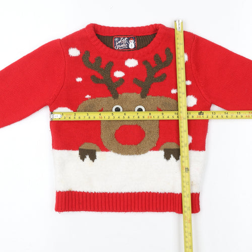 Let It Snow Girls Red Reindeer Christmas Pullover Jumper 3-4 Years