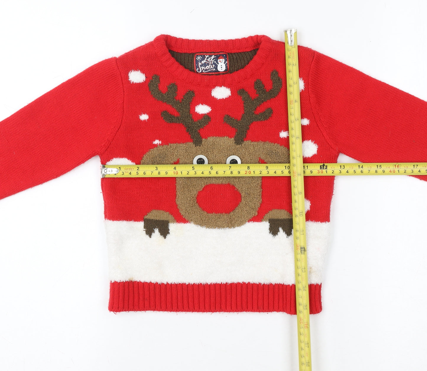 Let It Snow Girls Red Reindeer Christmas Pullover Jumper 3-4 Years