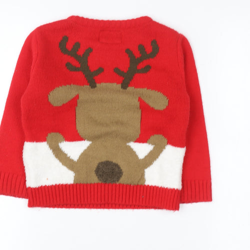 Let It Snow Girls Red Reindeer Christmas Pullover Jumper 3-4 Years