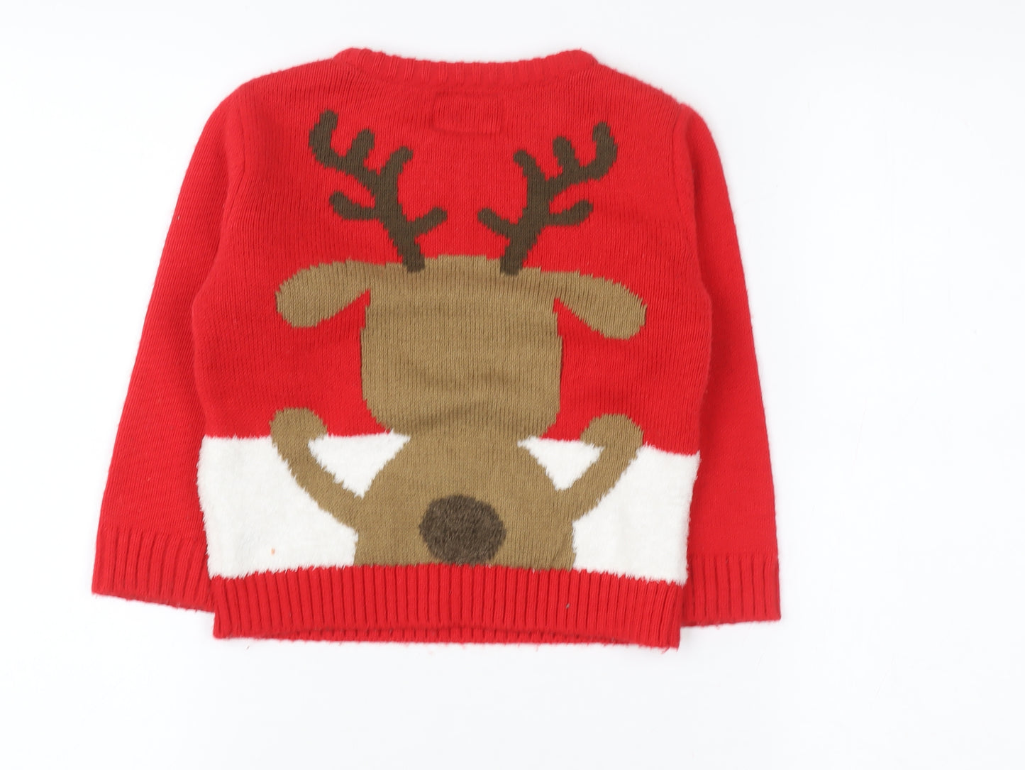 Let It Snow Girls Red Reindeer Christmas Pullover Jumper 3-4 Years
