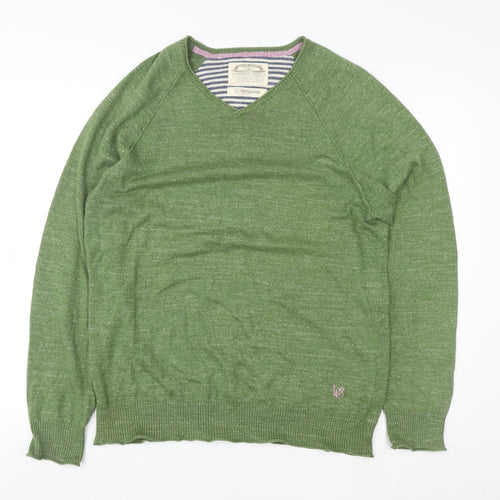 White Stuff Women Green V-Neck Cotton Jumper Size M