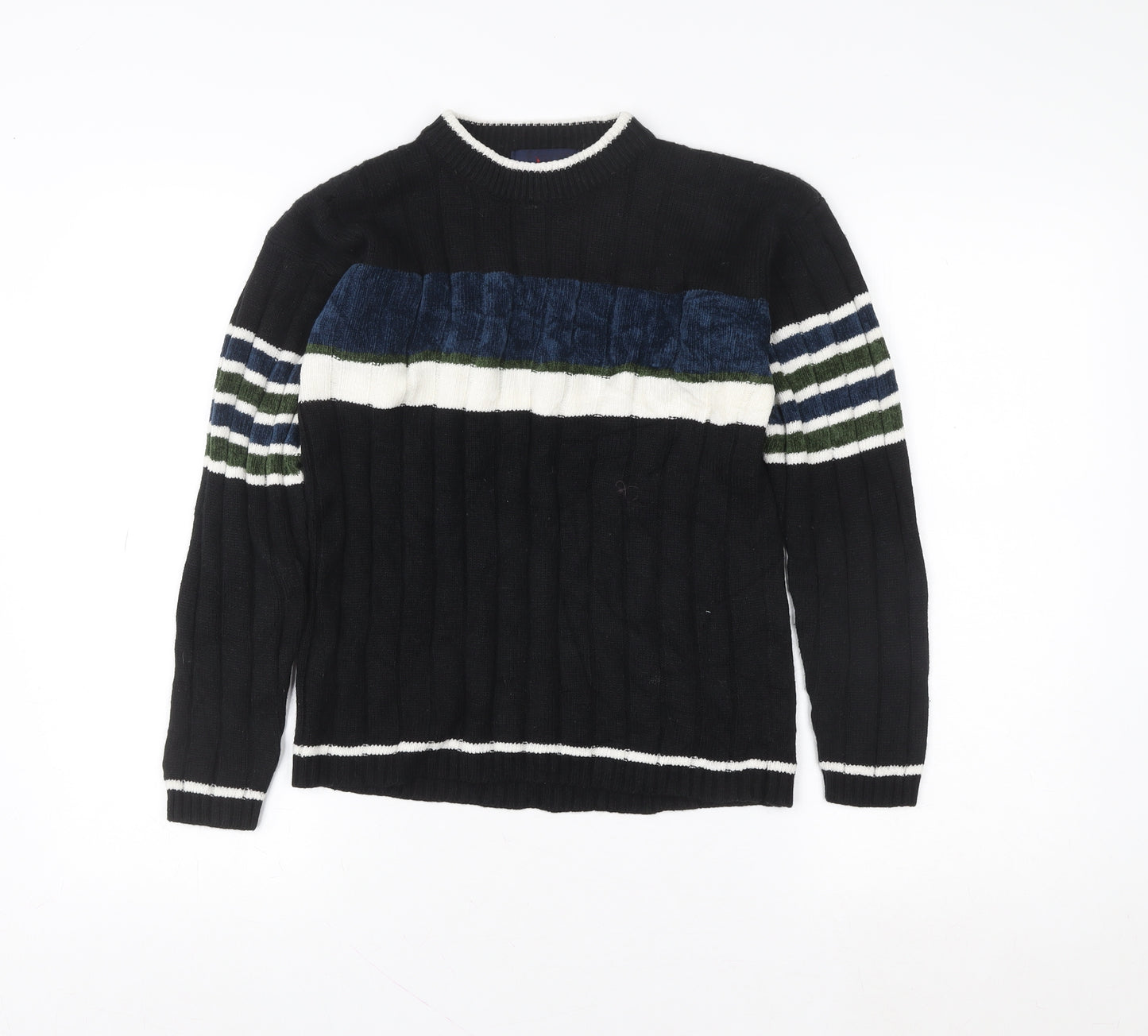 MB Classics Womens Black Striped Knit Pullover Jumper Size M