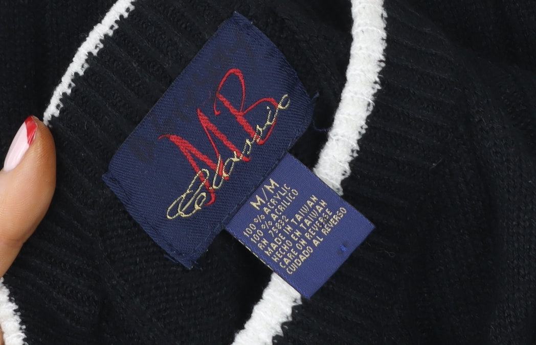 MB Classics Womens Black Striped Knit Pullover Jumper Size M