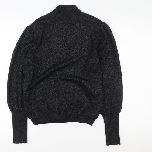 Marks and Spencer Womens Black Size 14 Metallic Puff Sleeve Pullover Sweatshirt