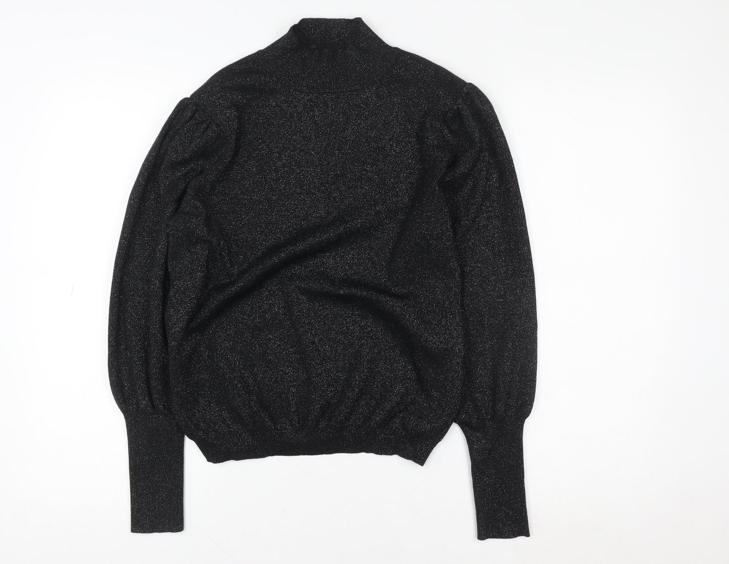 Marks and Spencer Womens Black Size 14 Metallic Puff Sleeve Pullover Sweatshirt
