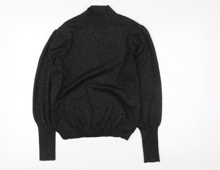 Marks and Spencer Womens Black Size 14 Metallic Puff Sleeve Pullover Sweatshirt