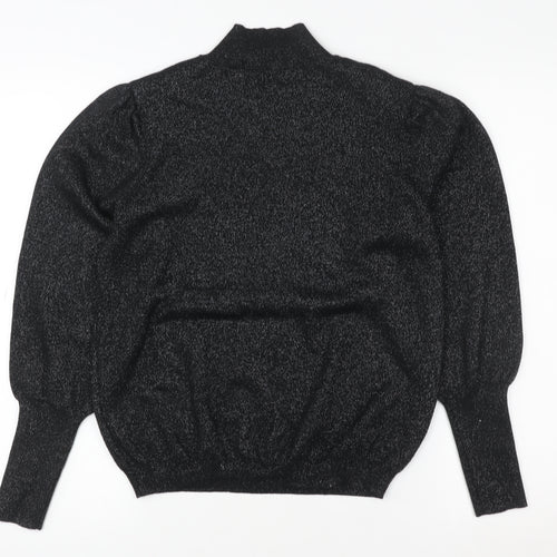 Marks and Spencer Womens Black Size 14 Metallic Puff Sleeve Pullover Sweatshirt