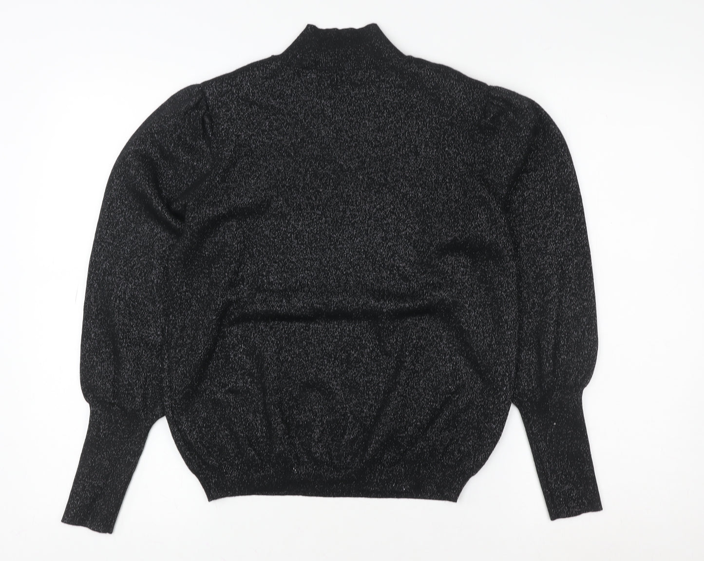Marks and Spencer Womens Black Size 14 Metallic Puff Sleeve Pullover Sweatshirt