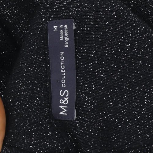 Marks and Spencer Womens Black Size 14 Metallic Puff Sleeve Pullover Sweatshirt