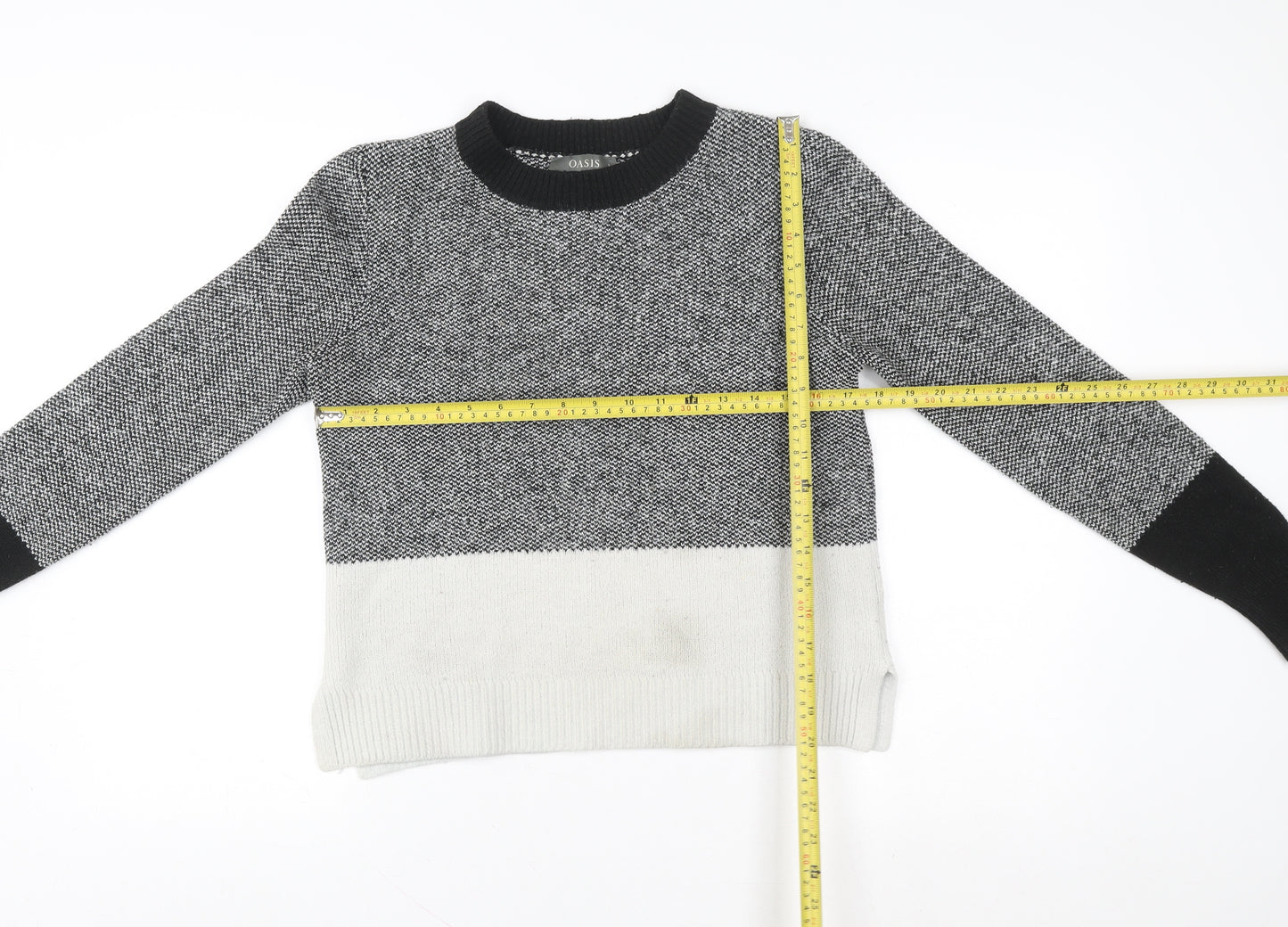 Oasis Unisex Grey Colour Block Knit Crew Neck Sweatshirt S
