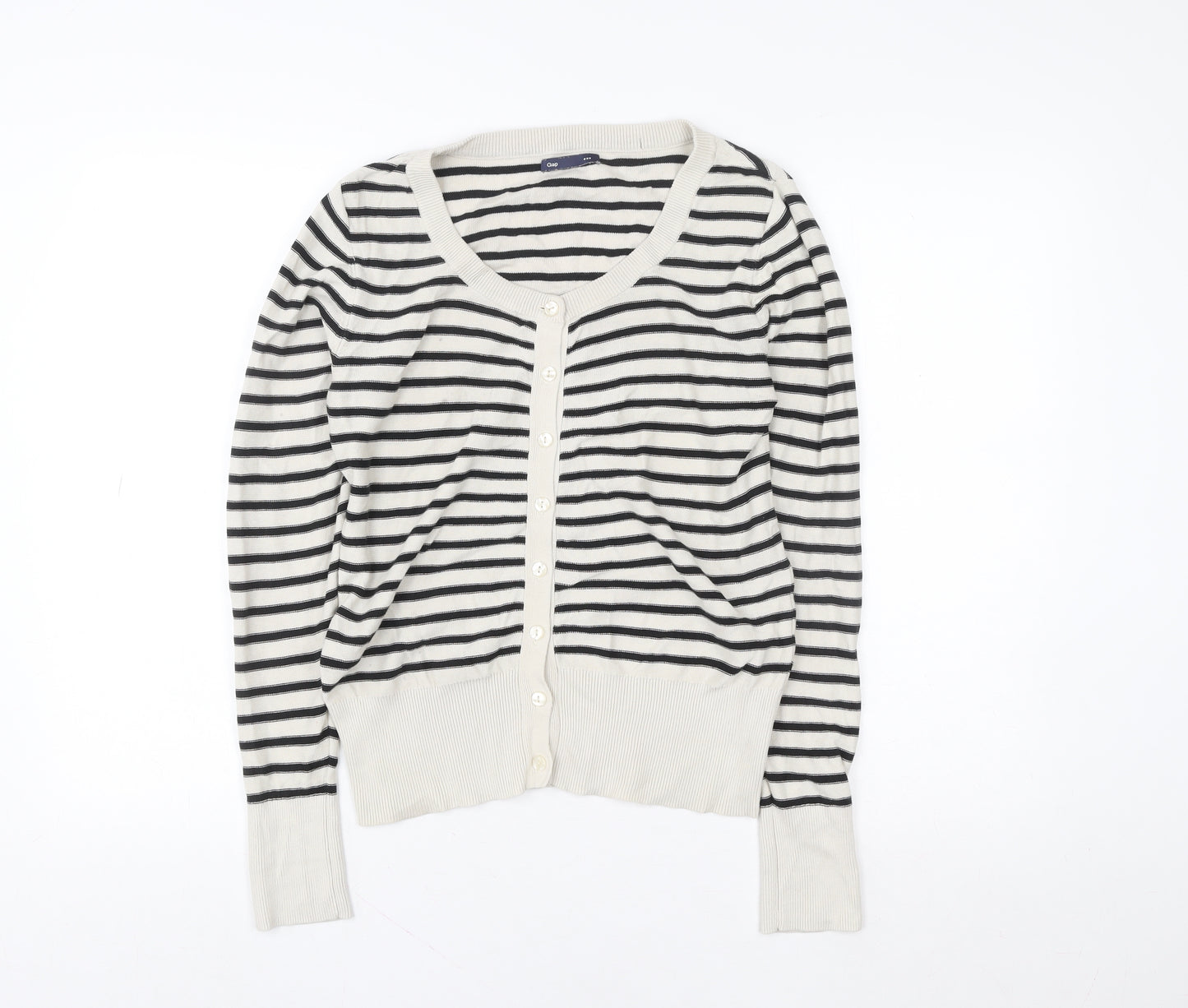 Gap Women's Black Stripe Cotton Cardigan M Long Sleeve Knit
