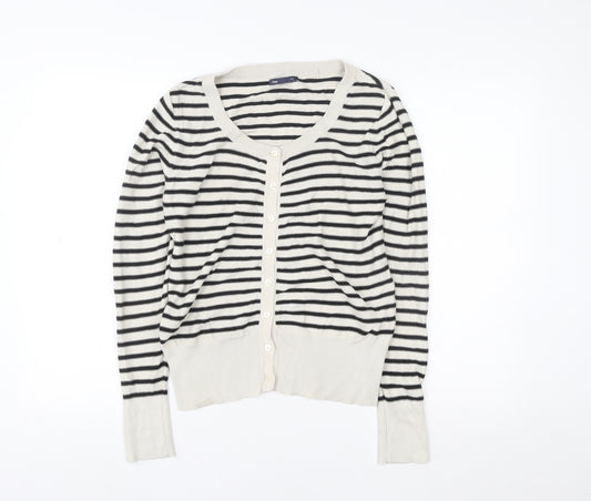 Gap Women's Black Stripe Cotton Cardigan M Long Sleeve Knit