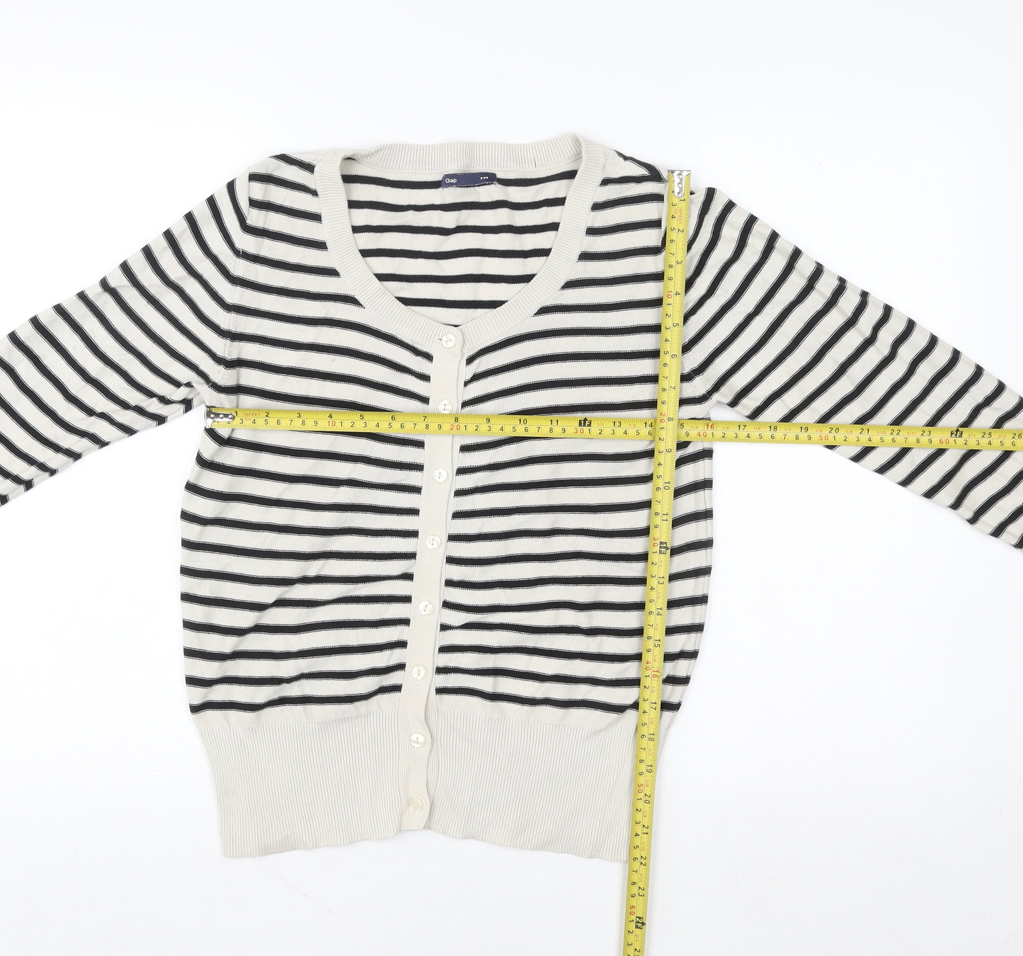 Gap Women's Black Stripe Cotton Cardigan M Long Sleeve Knit