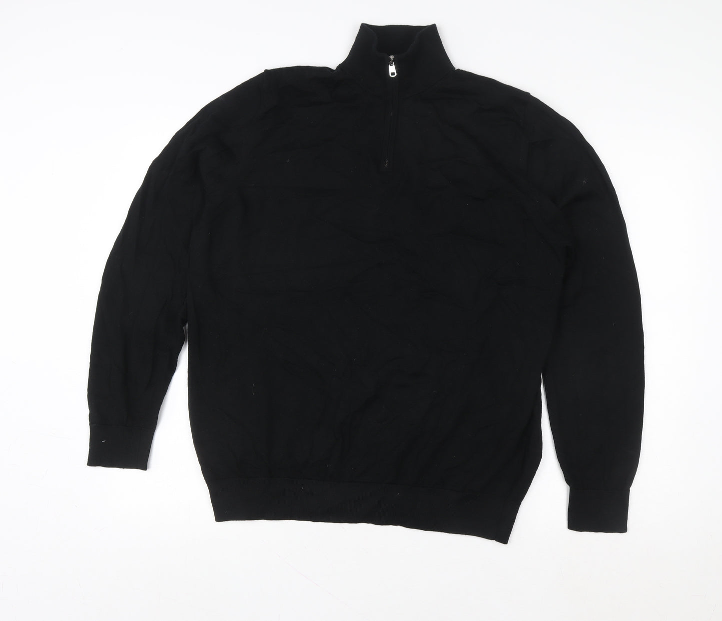 Marks and Spencer Women Black XL High Neck Merino Wool Half Zip Jumper