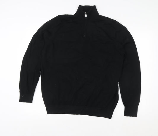 Marks and Spencer Women Black XL High Neck Merino Wool Half Zip Jumper