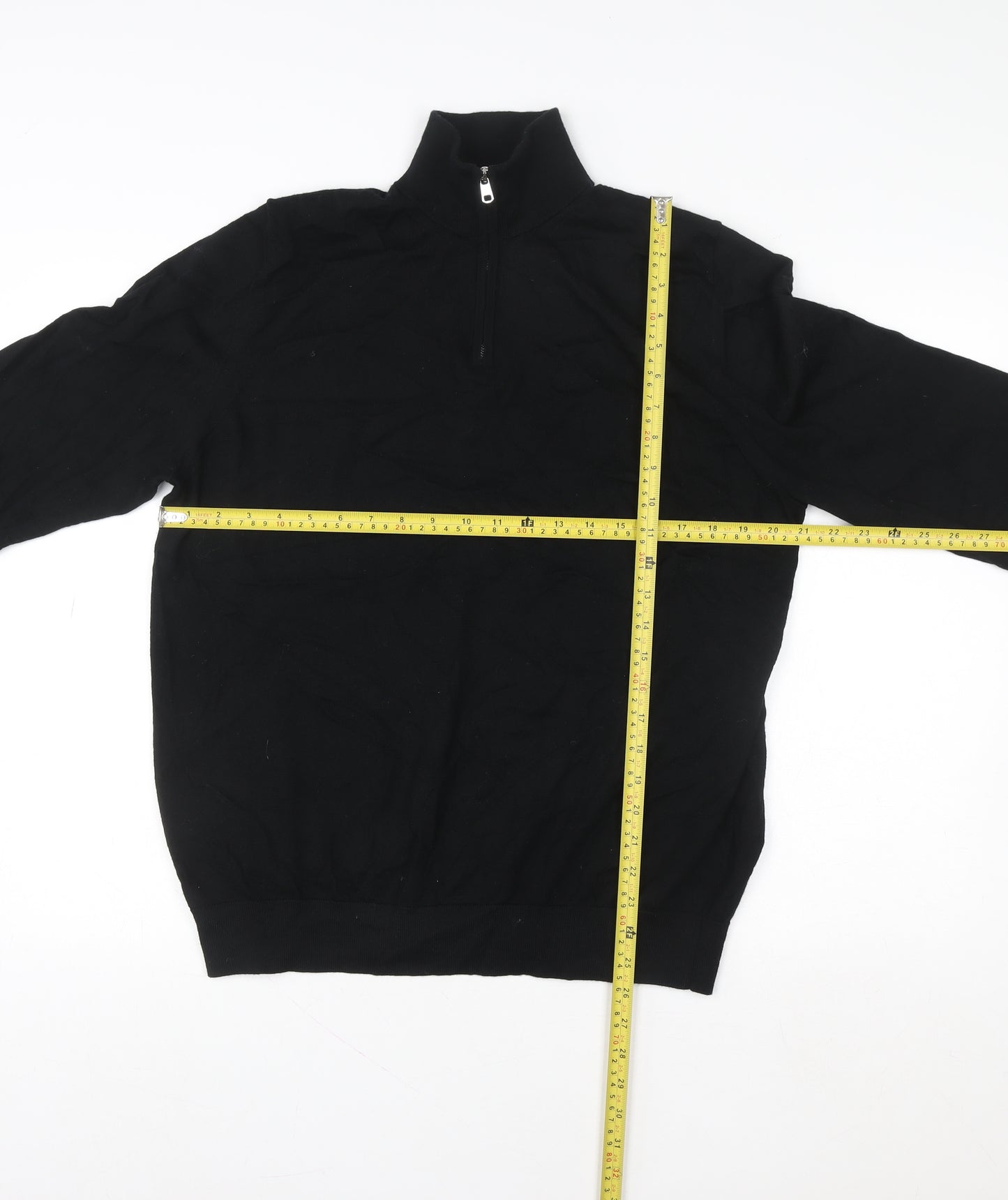 Marks and Spencer Women Black XL High Neck Merino Wool Half Zip Jumper