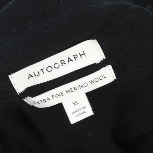 Marks and Spencer Women Black XL High Neck Merino Wool Half Zip Jumper