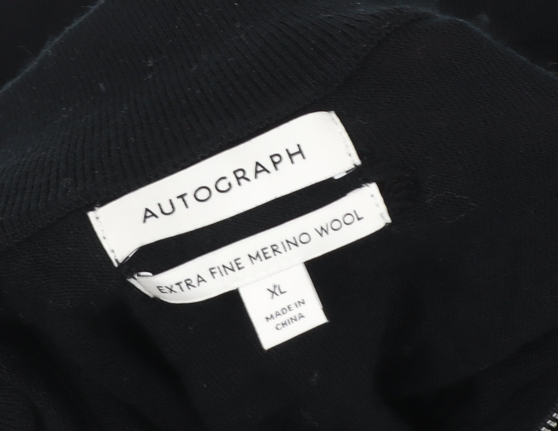 Marks and Spencer Women Black XL High Neck Merino Wool Half Zip Jumper