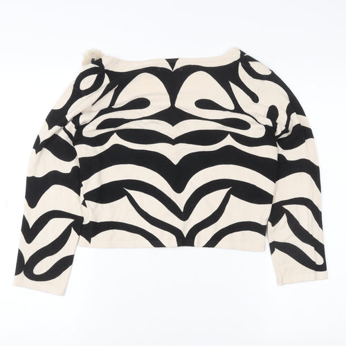 Kaliko Women Beige Black Zebra Print Cardigan Size 12 Scoop Neck