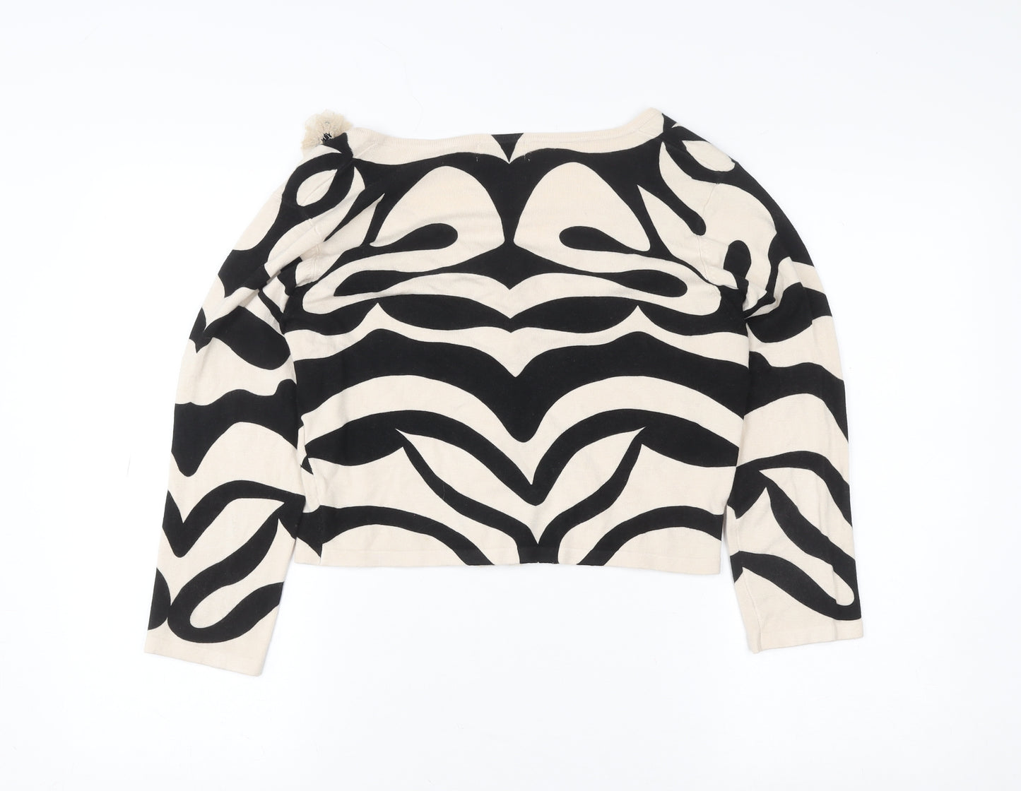 Kaliko Women Beige Black Zebra Print Cardigan Size 12 Scoop Neck