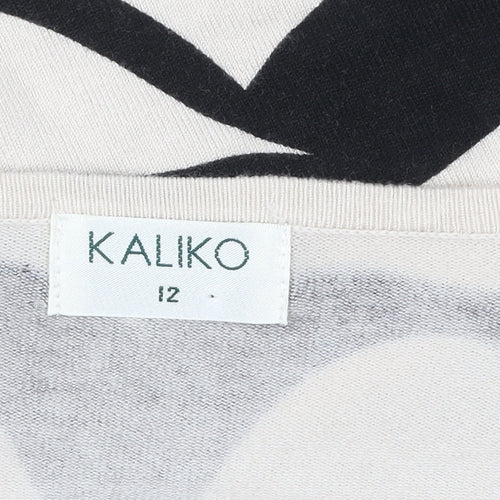 Kaliko Women Beige Black Zebra Print Cardigan Size 12 Scoop Neck