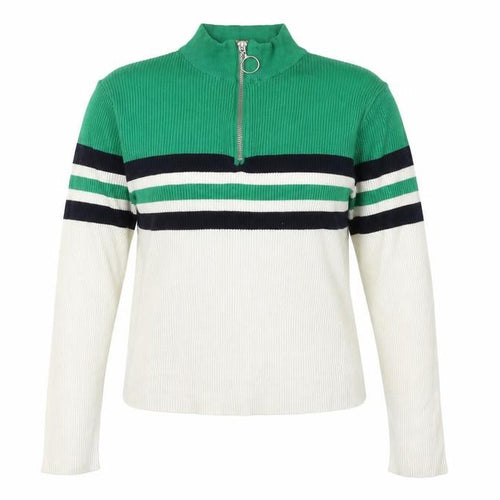 Urban Outfitters Women Green White Stripe 1/4 Zip Sweatshirt M