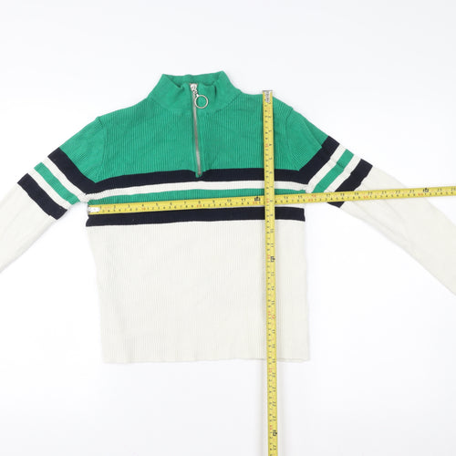 Urban Outfitters Women Green White Stripe 1/4 Zip Sweatshirt M