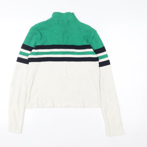 Urban Outfitters Women Green White Stripe 1/4 Zip Sweatshirt M