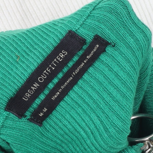 Urban Outfitters Women Green White Stripe 1/4 Zip Sweatshirt M