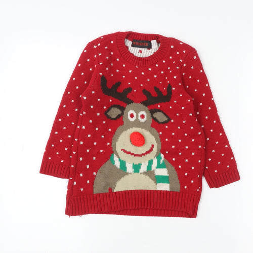 Whisper Girls Red Reindeer Christmas Sweatshirt 3-4 Years Pullover Knit