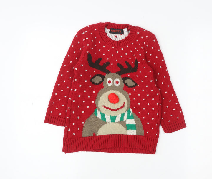 Whisper Girls Red Reindeer Christmas Sweatshirt 3-4 Years Pullover Knit