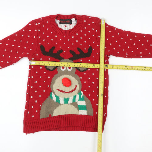 Whisper Girls Red Reindeer Christmas Sweatshirt 3-4 Years Pullover Knit