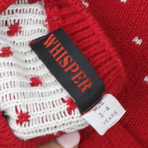 Whisper Girls Red Reindeer Christmas Sweatshirt 3-4 Years Pullover Knit