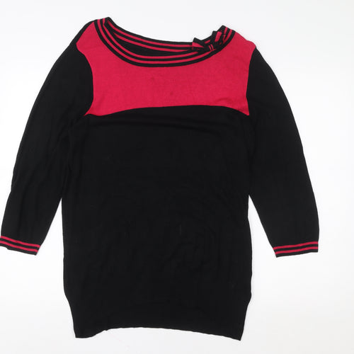 Wallis Women Black Red Colourblock Boat Neck Tunic Sweater UK 16