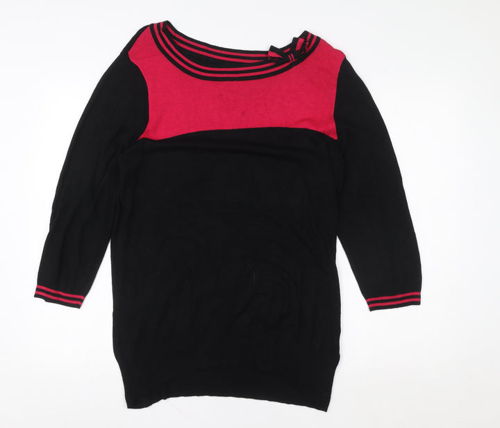 Wallis Women Black Red Colourblock Boat Neck Tunic Sweater UK 16