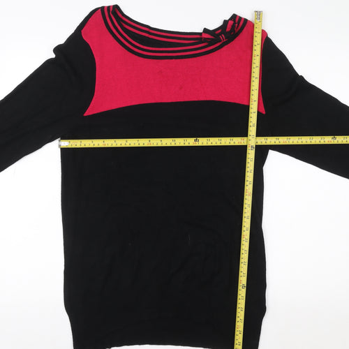Wallis Women Black Red Colourblock Boat Neck Tunic Sweater UK 16