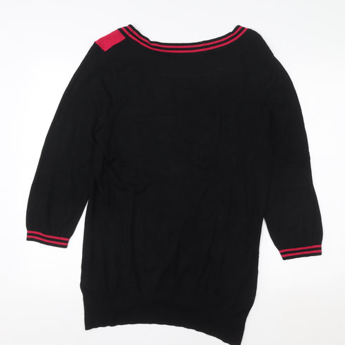 Wallis Women Black Red Colourblock Boat Neck Tunic Sweater UK 16