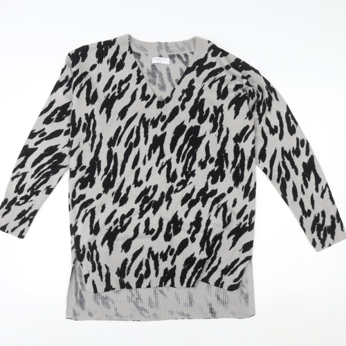 Papaya Women’s Grey Animal Print Long Sleeve V-Neck Tunic Sweatshirt Size 12