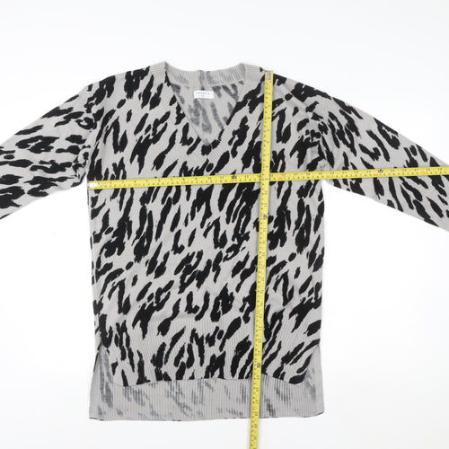 Papaya Women’s Grey Animal Print Long Sleeve V-Neck Tunic Sweatshirt Size 12