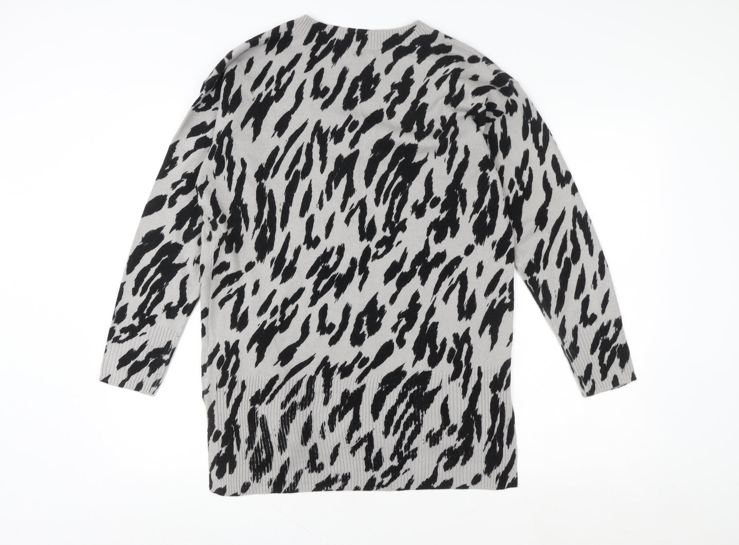 Papaya Women’s Grey Animal Print Long Sleeve V-Neck Tunic Sweatshirt Size 12