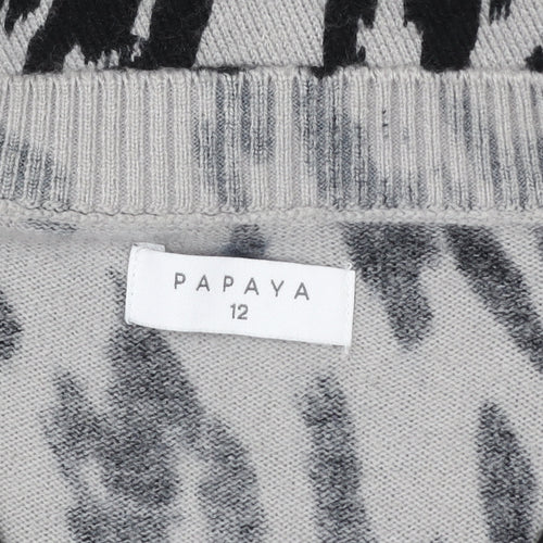 Papaya Women’s Grey Animal Print Long Sleeve V-Neck Tunic Sweatshirt Size 12