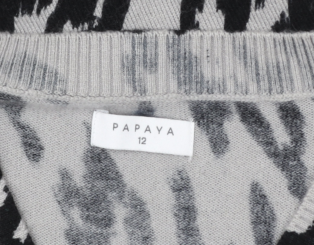 Papaya Women’s Grey Animal Print Long Sleeve V-Neck Tunic Sweatshirt Size 12